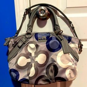 Coach Madison Clover Sophia Satchel Purse Signature Gray Sateen Leather 15946